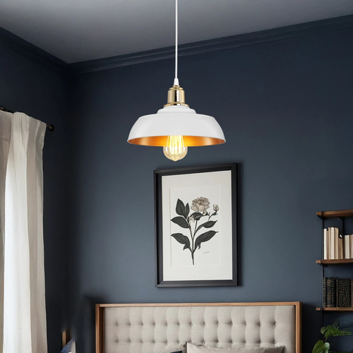 GLOBOSTAR® LOAN 203-0283 Μοντέρνο Κρεμαστό Φωτιστικό Οροφής με Ντουί 1 x E27 AC 220-240V IP20 - Λευκό & Χρυσό  - Μ25.5 x Π25.5 x Υ17cm