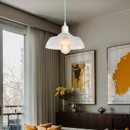 GLOBOSTAR® LOAN 203-0286 Μοντέρνο Κρεμαστό Φωτιστικό Οροφής με Ντουί 1 x E27 AC 220-240V IP20 - Λευκό Δίαφανο - Μ25.5 x Π25.5 x Υ17cm