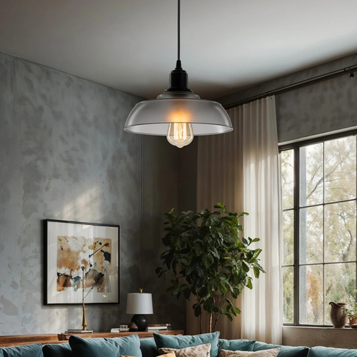 GLOBOSTAR® LOAN 203-0287 Μοντέρνο Κρεμαστό Φωτιστικό Οροφής με Ντουί 1 x E27 AC 220-240V IP20 - Γκρι Δίαφανο - Μ25.5 x Π25.5 x Υ17cm