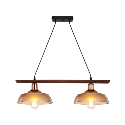 GLOBOSTAR® LOAN 203-0288 Μοντέρνο Κρεμαστό Φωτιστικό Οροφής με Ντουί 2 x E27 AC 220-240V IP20 - Καφέ & Μπρονζέ - Μ70 x Π25.5 x Υ19cm