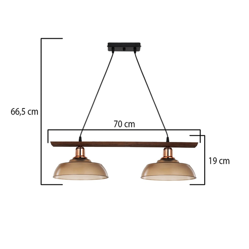 GLOBOSTAR® LOAN 203-0288 Μοντέρνο Κρεμαστό Φωτιστικό Οροφής με Ντουί 2 x E27 AC 220-240V IP20 - Καφέ & Μπρονζέ - Μ70 x Π25.5 x Υ19cm
