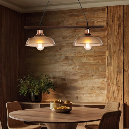 GLOBOSTAR® LOAN 203-0288 Μοντέρνο Κρεμαστό Φωτιστικό Οροφής με Ντουί 2 x E27 AC 220-240V IP20 - Καφέ & Μπρονζέ - Μ70 x Π25.5 x Υ19cm