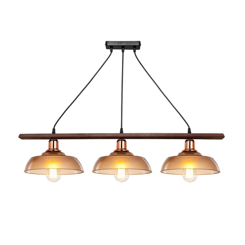 GLOBOSTAR® LOAN 203-0289 Μοντέρνο Κρεμαστό Φωτιστικό Οροφής με Ντουί 3 x E27 AC 220-240V IP20 - Καφέ & Μπρονζέ -  Μ89 x Π25.5 x Υ19cm