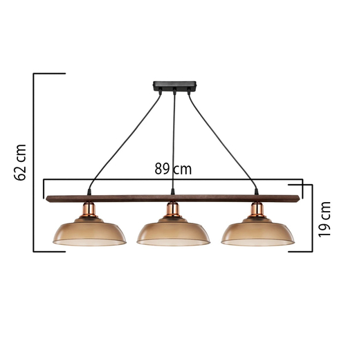 GLOBOSTAR® LOAN 203-0289 Μοντέρνο Κρεμαστό Φωτιστικό Οροφής με Ντουί 3 x E27 AC 220-240V IP20 - Καφέ & Μπρονζέ -  Μ89 x Π25.5 x Υ19cm