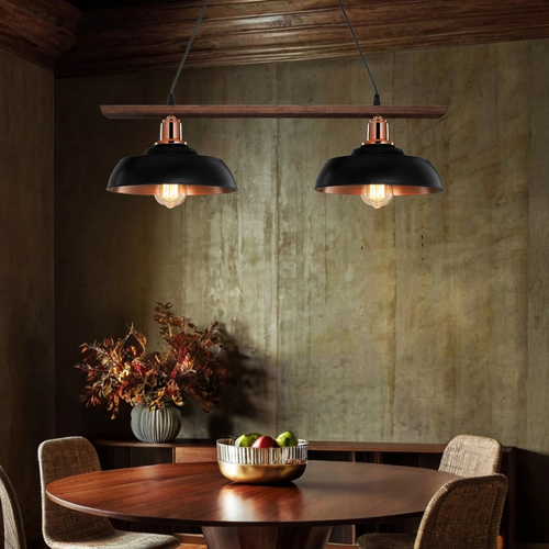 GLOBOSTAR® LOAN 203-0290 Μοντέρνο Κρεμαστό Φωτιστικό Οροφής με Ντουί 2 x E27 AC 220-240V IP20 - Μαύρο & Μπρονζέ - Μ70 x Π25.5 x Υ19cm