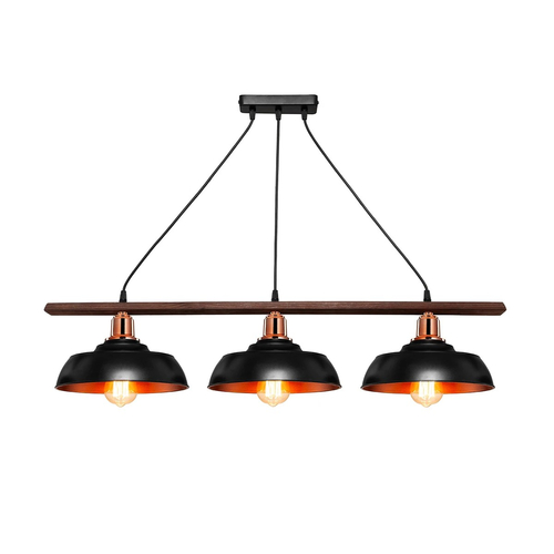 GLOBOSTAR® LOAN 203-0291 Μοντέρνο Κρεμαστό Φωτιστικό Οροφής με Ντουί 3 x E27 AC 220-240V IP20 - Μαύρο & Μπρονζέ - Μ89 x Π25.5 x Υ19cm