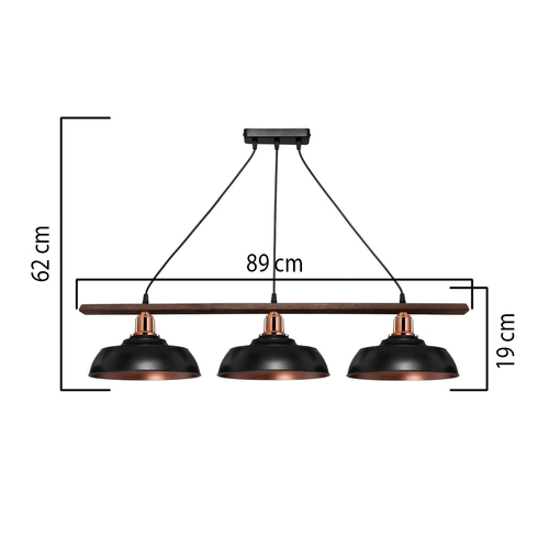 GLOBOSTAR® LOAN 203-0291 Μοντέρνο Κρεμαστό Φωτιστικό Οροφής με Ντουί 3 x E27 AC 220-240V IP20 - Μαύρο & Μπρονζέ - Μ89 x Π25.5 x Υ19cm