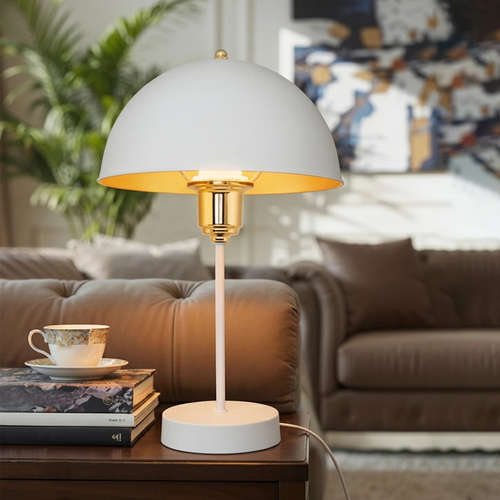 GLOBOSTAR® GAZETA 203-0302 Μοντέρνο Επιτραπέζιο Φωτιστικό Πορτατίφ με Ντουί 1 x E27 AC 220-240V IP20 - Λευκό & Χρυσό  - Μ25 x Π25 x Υ39cm