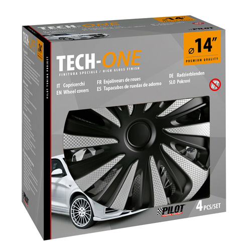 Lampa - Σετ Τάσια Αυτοκινήτου 14’’ Kojin Carbon TECH-ONE από υλικό ABS Ασημί / Μαύρο - 4 TEM (L3147.8)