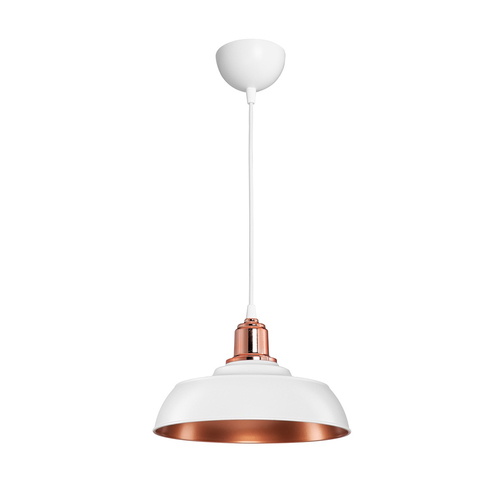 GLOBOSTAR® LOAN 203-0282 Μοντέρνο Κρεμαστό Φωτιστικό Οροφής με Ντουί 1 x E27 AC 220-240V IP20 - Λευκό & Μπρονζέ  - Μ25.5 x Π25.5 x Υ17cm