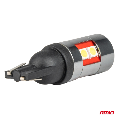 Amio - Λάμπες LED CAN Bus Αυτοκινήτου & Φορτηγού τύπου T10 W5W με τάση λειτουργίας 12V/24V/36V/48V 9xSMD 3030 Λευκού χρώματος απόχρωσης 5.500k (σε χρώμα χρωμίου - μαύρο) - 2 ΤΕΜ (04244/ΑΜ)
