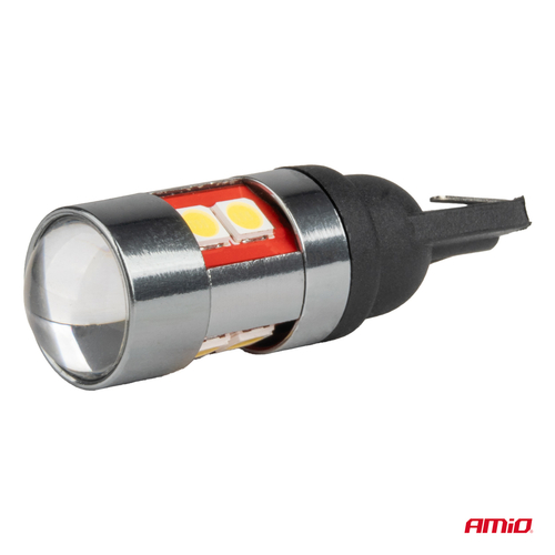 Amio - Λάμπες LED CAN Bus Αυτοκινήτου & Φορτηγού τύπου T10 W5W με τάση λειτουργίας 12V/24V/36V/48V 9xSMD 3030 Λευκού χρώματος απόχρωσης 5.500k (σε χρώμα χρωμίου - μαύρο) - 2 ΤΕΜ (04244/ΑΜ)