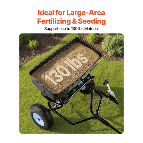 VEVOR Ρυμουλκούμενος Διανομέας Πίσω Διασποράς, Χωρητικότητα 130 λίβρες, Διανομέας Κήπου Ρυμούλκησης/Ώθησης με Ελαστικά 13 ιντσών, Ρυθμιζόμενη Ρύθμιση 30 ιντσών & Πλάτος Διασποράς 9,8 πόδια, Διανομείς Χλοοτάπητα για Σπόρους, Λίπασμα, Αλάτι, Λιωμένο Πάγο