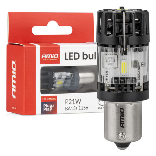 Amio - Λαμπτήρες LED τύπου P21W βάση BA15s τάση λειτουργίας 12V απόδοσης 66W (4800lm) LumiTec Series FULL CANBUS Μονοπολικό CSP 6500K Plug & Play για Επιβατικά Αυτοκίνητα - 2 τεμ. (04688/AM)