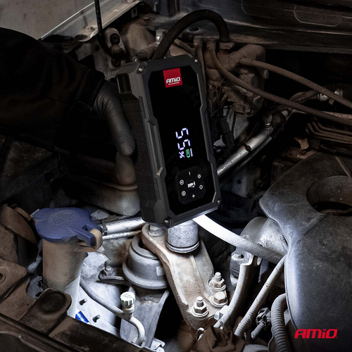 Amio - Φορητός Εκκινητής Μπαταρίας 4 σε 1 τύπου Jump Starter με Κομπρεσέρ Αέρα Φως LED και Powerbank τάση λειτουργίας 12V απόδοσης 7.2Ah 600A για Επιβατικά Αυτοκίνητα - 1 τεμ. (04674/AM)