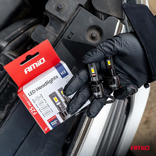 Amio - Λαμπτήρες LED F25 PRO Black Edition H3 68W 12-24V Full CAN Bus με Φωτεινότητα 7646lm σε Ψυχρό Λευκό 6000K για Επιβατικά Αυτοκίνητα & Φορτηγά - Σετ 2 τεμ. (04718/AM)