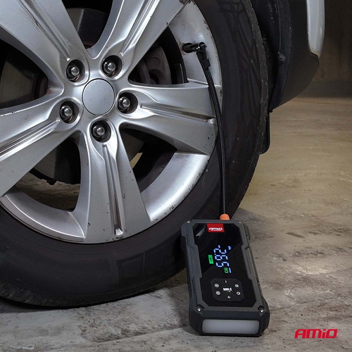 Amio - Φορητός Εκκινητής Μπαταρίας 4 σε 1 τύπου Jump Starter με Κομπρεσέρ Αέρα Φως LED και Powerbank τάση λειτουργίας 12V απόδοσης 7.2Ah 600A για Επιβατικά Αυτοκίνητα - 1 τεμ. (04674/AM)