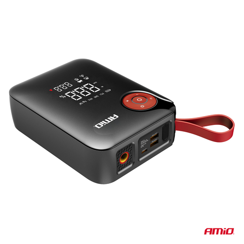 Amio - Φορητός Εκκινητής Μπαταρίας 4 σε 1 τύπου Jump Starter Mini με Κομπρεσέρ Αέρα Φως LED και Powerbank τάση λειτουργίας 12V απόδοσης 7.2Ah 600A για Επιβατικά Αυτοκίνητα - 1 τεμ. (04675/AM)