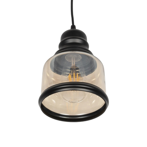 GLOBOSTAR® OLIVER 999-0187 Vintage Κρεμαστό Φωτιστικό Οροφής με Ντουί 1 x E27 AC 220-240V IP20 - Μελί & Μαύρο - Μ15 x Π15 x Υ21.5cm