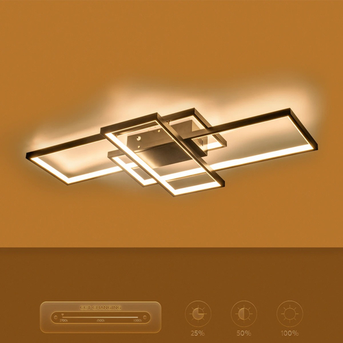 kelvo® QUADRA KLV-101-0293 Φωτιστικό Οροφής LED 100W 10000lm 120° AC 220-240V IP20 Ρυθμιζόμενο Λευκό CCT με Χειριστήριο από 2700K έως 6000K Dimmable - Lumileds SMD Chip - Μαύρο Ματ - Μ85 x Π45 x Υ9cm - 3 Χρόνια Εγγύηση