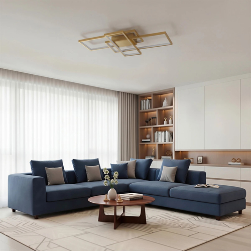 kelvo® QUADRA KLV-101-0295 Φωτιστικό Οροφής LED 100W 10000lm 120° AC 220-240V IP20 Ρυθμιζόμενο Λευκό CCT με Χειριστήριο από 2700K έως 6000K Dimmable - Lumileds SMD Chip - Σαμπανιζέ Χρυσό Ματ - Μ85 x Π45 x Υ9cm - 3 Χρόνια Εγγύηση