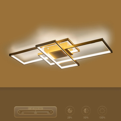 kelvo® QUADRA KLV-101-0295 Φωτιστικό Οροφής LED 100W 10000lm 120° AC 220-240V IP20 Ρυθμιζόμενο Λευκό CCT με Χειριστήριο από 2700K έως 6000K Dimmable - Lumileds SMD Chip - Σαμπανιζέ Χρυσό Ματ - Μ85 x Π45 x Υ9cm - 3 Χρόνια Εγγύηση