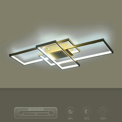 kelvo® QUADRA KLV-101-0295 Φωτιστικό Οροφής LED 100W 10000lm 120° AC 220-240V IP20 Ρυθμιζόμενο Λευκό CCT με Χειριστήριο από 2700K έως 6000K Dimmable - Lumileds SMD Chip - Σαμπανιζέ Χρυσό Ματ - Μ85 x Π45 x Υ9cm - 3 Χρόνια Εγγύηση