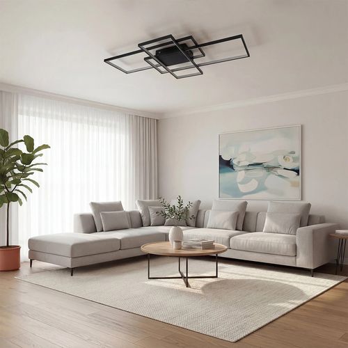 kelvo® QUADRA KLV-101-0296 Φωτιστικό Οροφής LED 120W 12000lm 120° AC 220-240V IP20 Ρυθμιζόμενο Λευκό CCT με Χειριστήριο από 2700K έως 6000K Dimmable - Lumileds SMD Chip - Μαύρο Ματ - Μ105 x Π60 x Υ9cm - 3 Χρόνια Εγγύηση