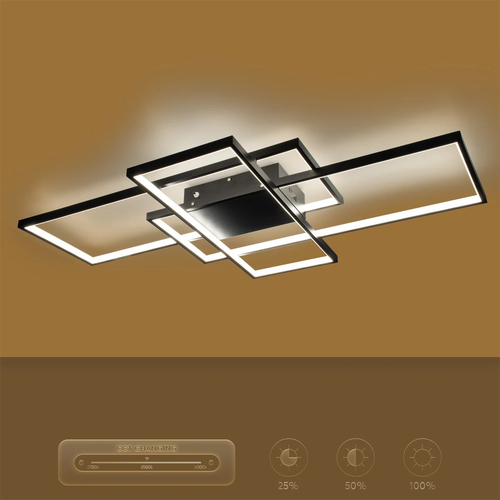 kelvo® QUADRA KLV-101-0296 Φωτιστικό Οροφής LED 120W 12000lm 120° AC 220-240V IP20 Ρυθμιζόμενο Λευκό CCT με Χειριστήριο από 2700K έως 6000K Dimmable - Lumileds SMD Chip - Μαύρο Ματ - Μ105 x Π60 x Υ9cm - 3 Χρόνια Εγγύηση