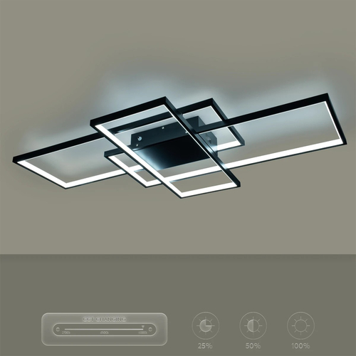 kelvo® QUADRA KLV-101-0296 Φωτιστικό Οροφής LED 120W 12000lm 120° AC 220-240V IP20 Ρυθμιζόμενο Λευκό CCT με Χειριστήριο από 2700K έως 6000K Dimmable - Lumileds SMD Chip - Μαύρο Ματ - Μ105 x Π60 x Υ9cm - 3 Χρόνια Εγγύηση