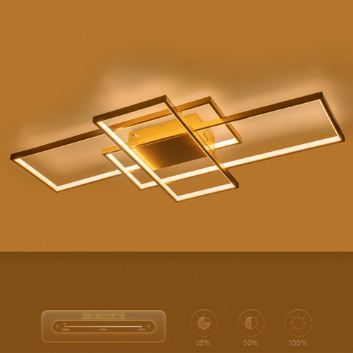 kelvo® QUADRA KLV-101-0298 Φωτιστικό Οροφής LED 120W 12000lm 120° AC 220-240V IP20 Ρυθμιζόμενο Λευκό CCT με Χειριστήριο από 2700K έως 6000K Dimmable - Lumileds SMD Chip - Σαμπανιζέ Χρυσό Ματ - Μ105 x Π60 x Υ9cm - 3 Χρόνια Εγγύηση