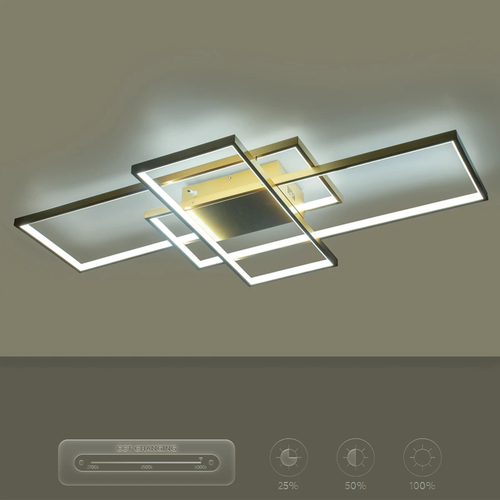 kelvo® QUADRA KLV-101-0298 Φωτιστικό Οροφής LED 120W 12000lm 120° AC 220-240V IP20 Ρυθμιζόμενο Λευκό CCT με Χειριστήριο από 2700K έως 6000K Dimmable - Lumileds SMD Chip - Σαμπανιζέ Χρυσό Ματ - Μ105 x Π60 x Υ9cm - 3 Χρόνια Εγγύηση
