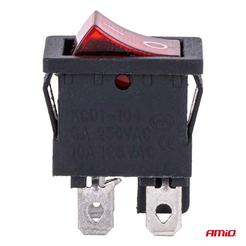 Amio - Διακόπτης ON/OFF τάση λειτουργίας 250V ένταση 6A με κόκκινο φωτισμό για Επιβατικά Αυτοκίνητα και Ηλεκτρολογικές Εφαρμογές - 1 τεμ. (04439/AM)