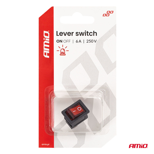 Amio - Διακόπτης ON/OFF τάση λειτουργίας 250V ένταση 6A με κόκκινο φωτισμό για Επιβατικά Αυτοκίνητα και Ηλεκτρολογικές Εφαρμογές - 1 τεμ. (04439/AM)