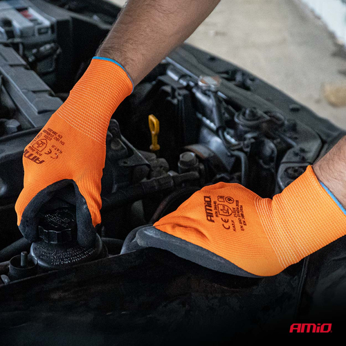 Amio - Γάντια Εργασίας με επικάλυψη αφρού λάτεξ χρώμα πορτοκαλί/μαύρο μέγεθος No.10 - 2 ζευγ. (04641/AM)