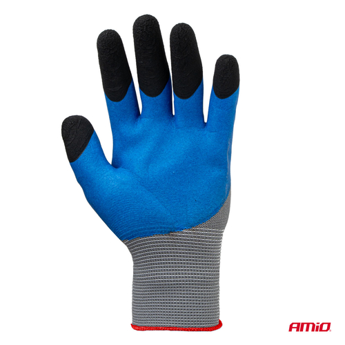 Amio - Γάντια Εργασίας με επικάλυψη αφρού λάτεξ χρώμα γκρι/γαλάζιο/μαύρο μέγεθος No.8 - 2 ζευγ. (04643/AM)