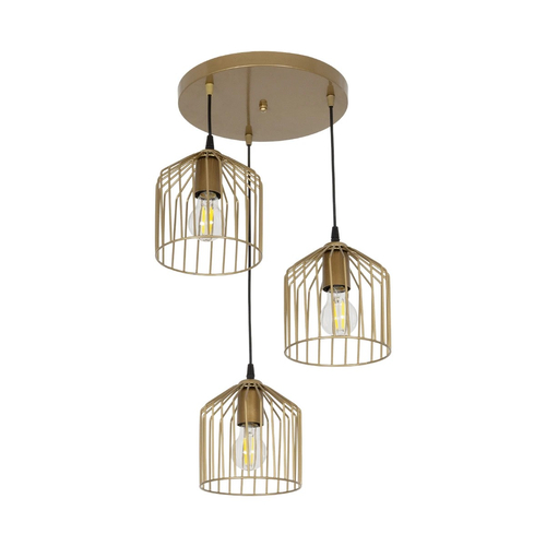 GLOBOSTAR® FLIXIO 201-0138 Vintage Κρεμαστό Φωτιστικό Οροφής με Ντουί 3 x E27 AC 220-240V IP20 - Χρυσό - Μ30 x Π30 x Υ70cm