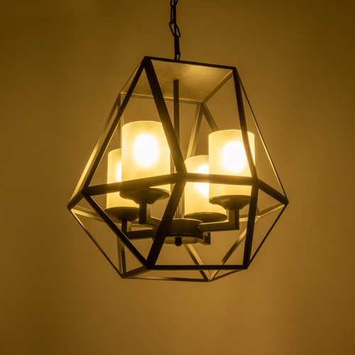 GLOBOSTAR® DASTAR 999-0091 Vintage Κρεμαστό Φωτιστικό Οροφής με Ντουί 4 x E27 AC 220-240V IP20 - Μαύρο & Λευκό - Μ42 x Π42 x Υ43cm