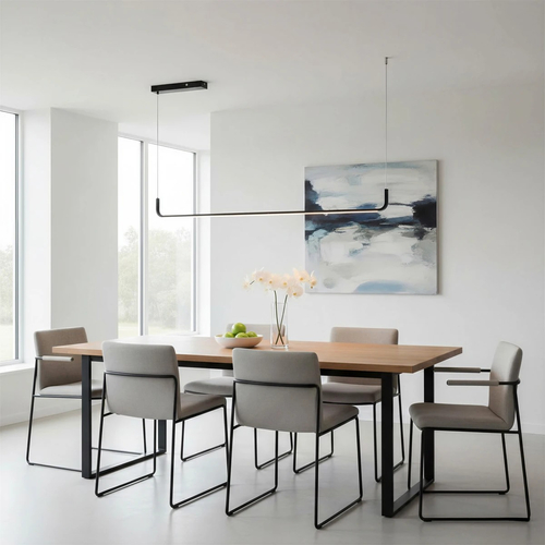 kelvo® LINARIA KLV-101-0255 Κρεμαστό Φωτιστικό Οροφής LED 36W 3600lm 180° AC 220-240V IP20 Ρυθμιζόμενο Λευκό CCT με Χειριστήριο από 2700K έως 6000K Dimmable - Lumileds SMD Chip - Μαύρο Ματ - Μ120 x Π2 x Υ10cm - 3 Χρόνια Εγγύηση