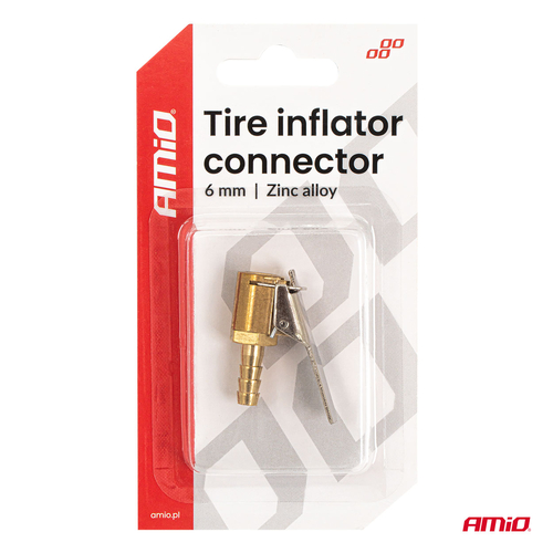 Amio - Προσαρμογέας Ακροφυσίου (Ρακόρ) Φουσκώματος Ελαστικών για σωλήνα διαμέτρου 6mm κατασκευασμένος από κράμα ψευδαργύρου - 1 τεμ. (04493/AM)