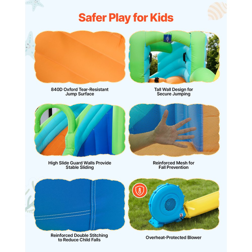 Φουσκωτό Σπιτάκι Αναπηδήσεων VEVOR, Νεροτσουλήθρα Φουσκωτού Σπιτιού Αναπηδήσεων 11,3 x 12,3 x 7,0 ft, Κάστρο-Ρηλάξ με Αναπηδήσεις, Μπάλα Μπάσκετ, Πισίνα με Νερό & Ρίψη Ρινγκ Νερού, για 3 έως 4 παιδιά ηλικίας 3 έως 8 ετών