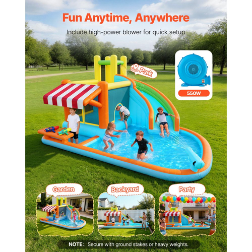 Φουσκωτό Σπιτάκι Αναπηδήσεων VEVOR, Νεροτσουλήθρα με Φουσκωτό Σπιτάκι Αναπηδήσεων 14,9 x 12,8 x 7,8 πόδια, Κάστρο-Ρελέ με Αναπηδήσεις, Ψηλή Τσουλήθρα, Πισίνα με Νερά & Περίπτερο Προσποίησης Αγοράς, για 3 έως 4 παιδιά ηλικίας 3 έως 8 ετών