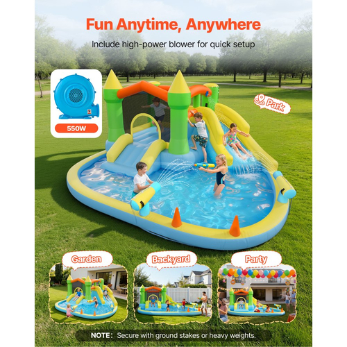 Φουσκωτό Σπιτάκι Αναπηδήσεων VEVOR, φουσκωτό σπιτάκι αναπηδήσεων 12,5 x 13,1 x 6,5 πόδια, νεροτσουλήθρα, κάστρο-ρηλάξ με αναπηδήσεις, μπασκέτα μπάσκετ, πισίνα με νεροτσουλήθρες και ρίψη δαχτυλιδιών νερού, για 3 έως 4 παιδιά ηλικίας 3 έως 8 ετών