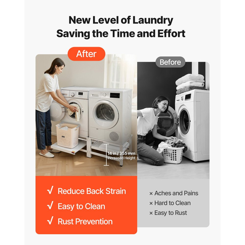 Βάση πλυντηρίου VEVOR, ύψος 355 mm, βάσεις πλυντηρίου και στεγνωτηρίου με συρόμενο δίσκο, χωρητικότητα βάρους 318 kg, αντιολισθητικά πόδια, βαριά ατσάλινη βάση πλυντηρίου ρούχων γενικής χρήσης, λευκό, τεμάχιο 2 τεμαχίων