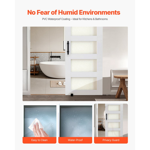 Συρόμενη Πόρτα Αχυρώνα VEVOR, 762 x 2134mm, Πάνελ και Γυαλί Υψηλής Αντοχής από MDF, Πόρτα Αχυρώνα με Κιτ Μηχανισμών, Αδιάβροχη Επιφάνεια PVC, Εύκολη Εγκατάσταση, Πλαίσιο H, Ομαλά και Αθόρυβα Συρόμενη για Σαλόνι