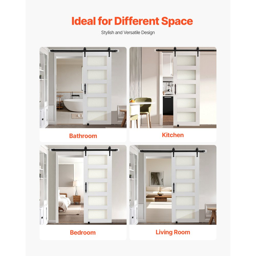 Συρόμενη Πόρτα Αχυρώνα VEVOR, 762 x 2134mm, Πάνελ και Γυαλί Υψηλής Αντοχής από MDF, Πόρτα Αχυρώνα με Κιτ Μηχανισμών, Αδιάβροχη Επιφάνεια PVC, Εύκολη Εγκατάσταση, Πλαίσιο H, Ομαλά και Αθόρυβα Συρόμενη για Σαλόνι