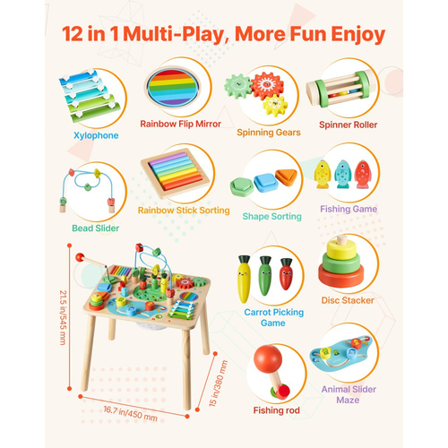 Τραπέζι Δραστηριοτήτων VEVOR Montessori για νήπιο 1-3 ετών, Ξύλινο Γραφείο Δραστηριοτήτων Learn 13 σε 1, Παιδικό Τραπέζι Παιχνιδιού για Αγόρια & Κορίτσια Ηλικίας 6+ Μηνών, Υπέροχα Γενέθλια, Χριστούγεννα, Δώρο για την Ημέρα του Παιδιού
