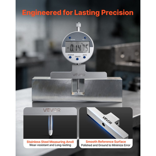 Βαθύμετρο VEVOR, Ψηφιακός ηλεκτρονικός δείκτης μικρόμετρου βάθους, εύρος μέτρησης 0-558,8 mm, ανάλυση 0,01 mm, μετατροπή μονάδων ακριβείας με 4 άκμονες, εργαλείο μέτρησης για αυλάκι, σκαλοπάτι, τρύπα