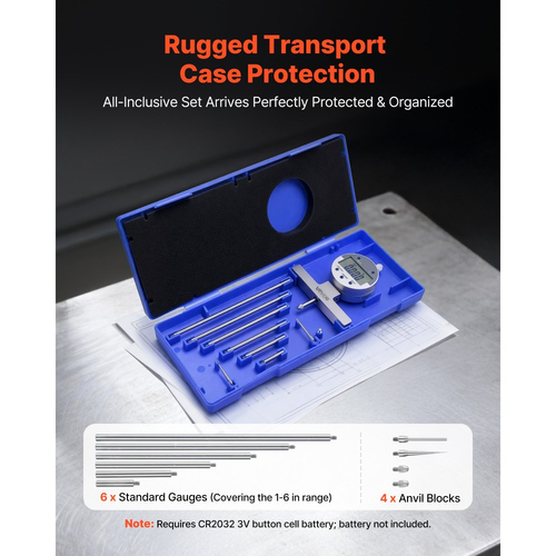 Βαθύμετρο VEVOR, Ψηφιακός ηλεκτρονικός δείκτης μικρόμετρου βάθους, εύρος μέτρησης 0-558,8 mm, ανάλυση 0,01 mm, μετατροπή μονάδων ακριβείας με 4 άκμονες, εργαλείο μέτρησης για αυλάκι, σκαλοπάτι, τρύπα