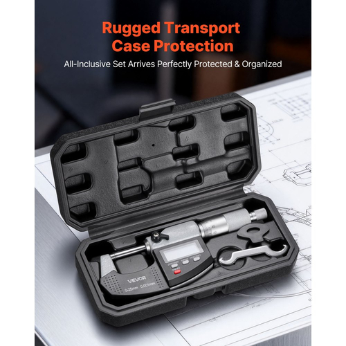 Σετ μικρομέτρων VEVOR, Ψηφιακό εξωτερικό μικρόμετρο, εύρος μέτρησης 0-25,4 mm, ανάλυση 0,001 mm, ακρίβεια εξαιρετικά ακριβείας, οθόνη LCD, διακόπτης in/mm, άκρη καρβιδίου, με προστατευτική θήκη